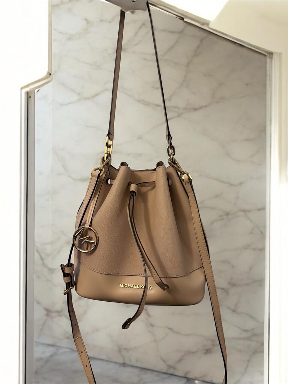 Michael Kors Leather 2 In 1 Drawstring Bucket Bag  / Satchel Bag - Nude Blush